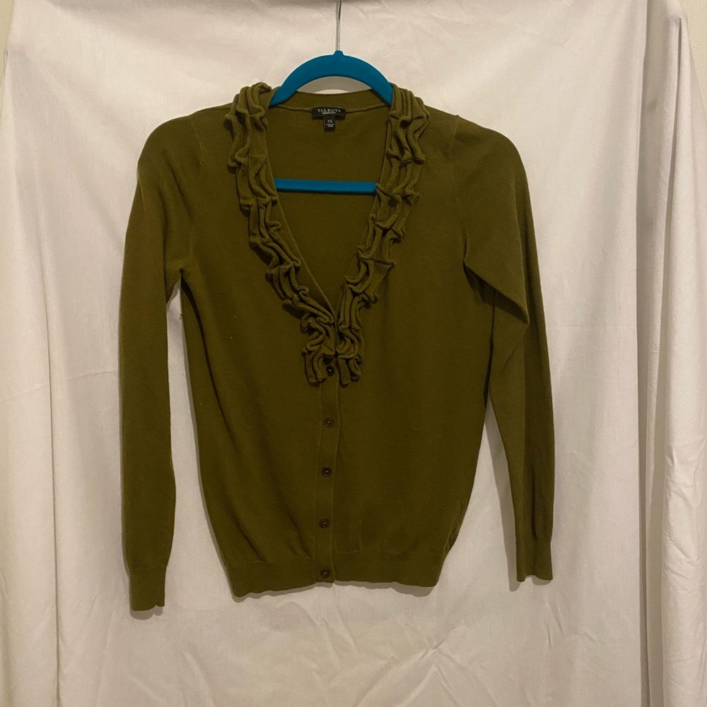 Talbots Ruffled Collar Cardigan Top Button Up
